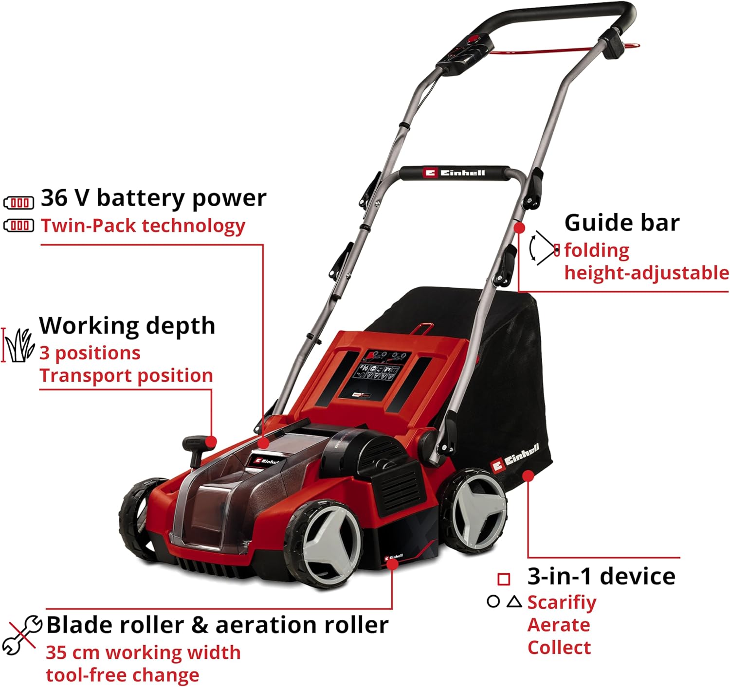 Thumbnail 2 de Einhell Cordless Lawn Scarifier and Aerator 36V (GE-SC 35 Li Solo) – 35cm