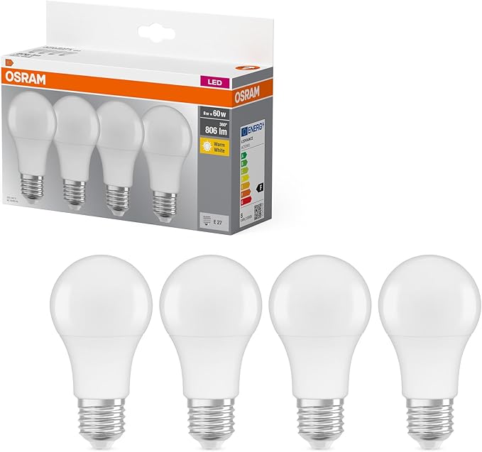 Detalle de Osram Bombilla LED E27 8.5W Blanco Cálido 4 unidades