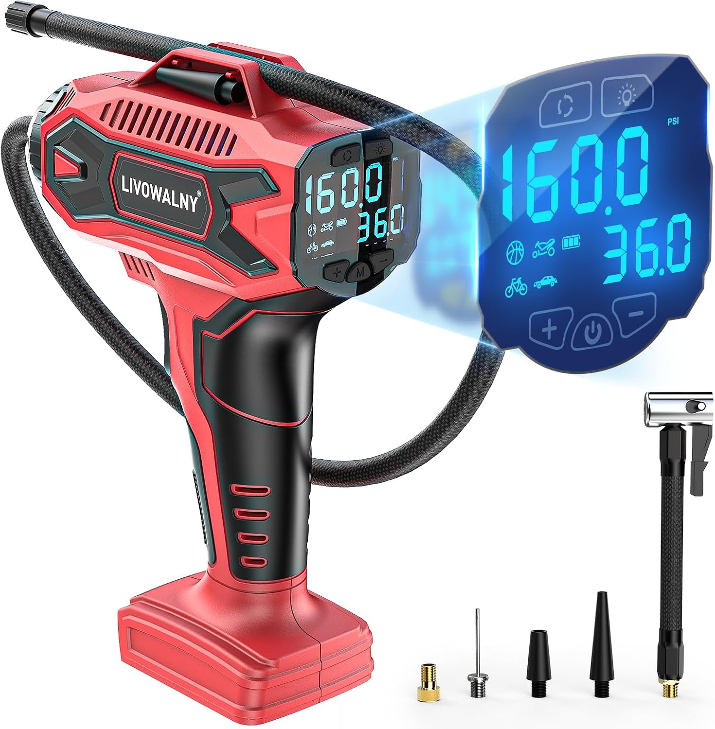 Detalle de LIVOWALNY 160PSI Cordless Tire Inflator Compatible with Milwaukee 18V