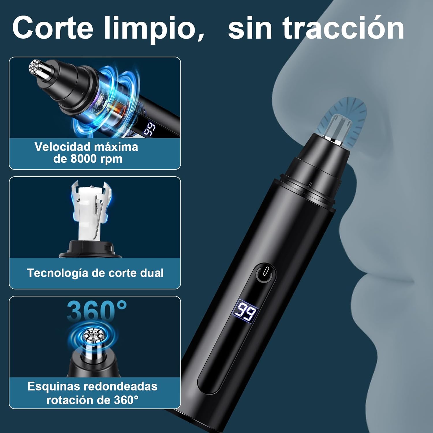 Detalle 1 de Cortapelos Nariz Recortador USB