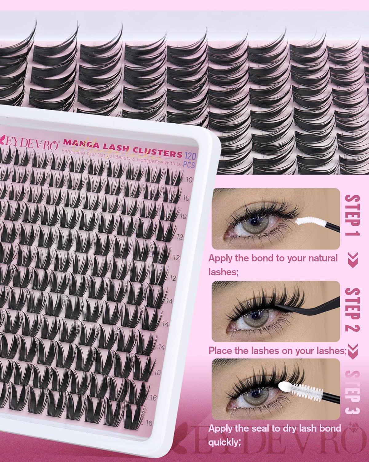 Thumbnail 6 de EYDEVRO Manga Lash Clusters Kit Fairy Eyelash Extensions – Wet Look, 10-16mm