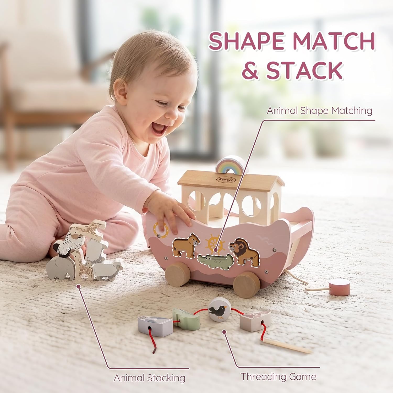 Thumbnail 2 de Joyreal Noahs Ark Wooden Toy – A Montessori, Christening Gift for 1–3 Year Olds