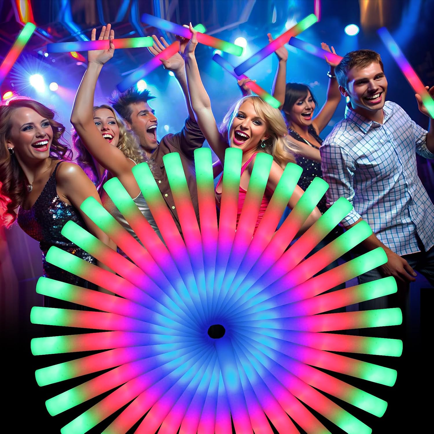 Detalle de wellent 55 PCS Foam Glow Sticks LED Foam Light-Up Sticks (3 Color Modes)