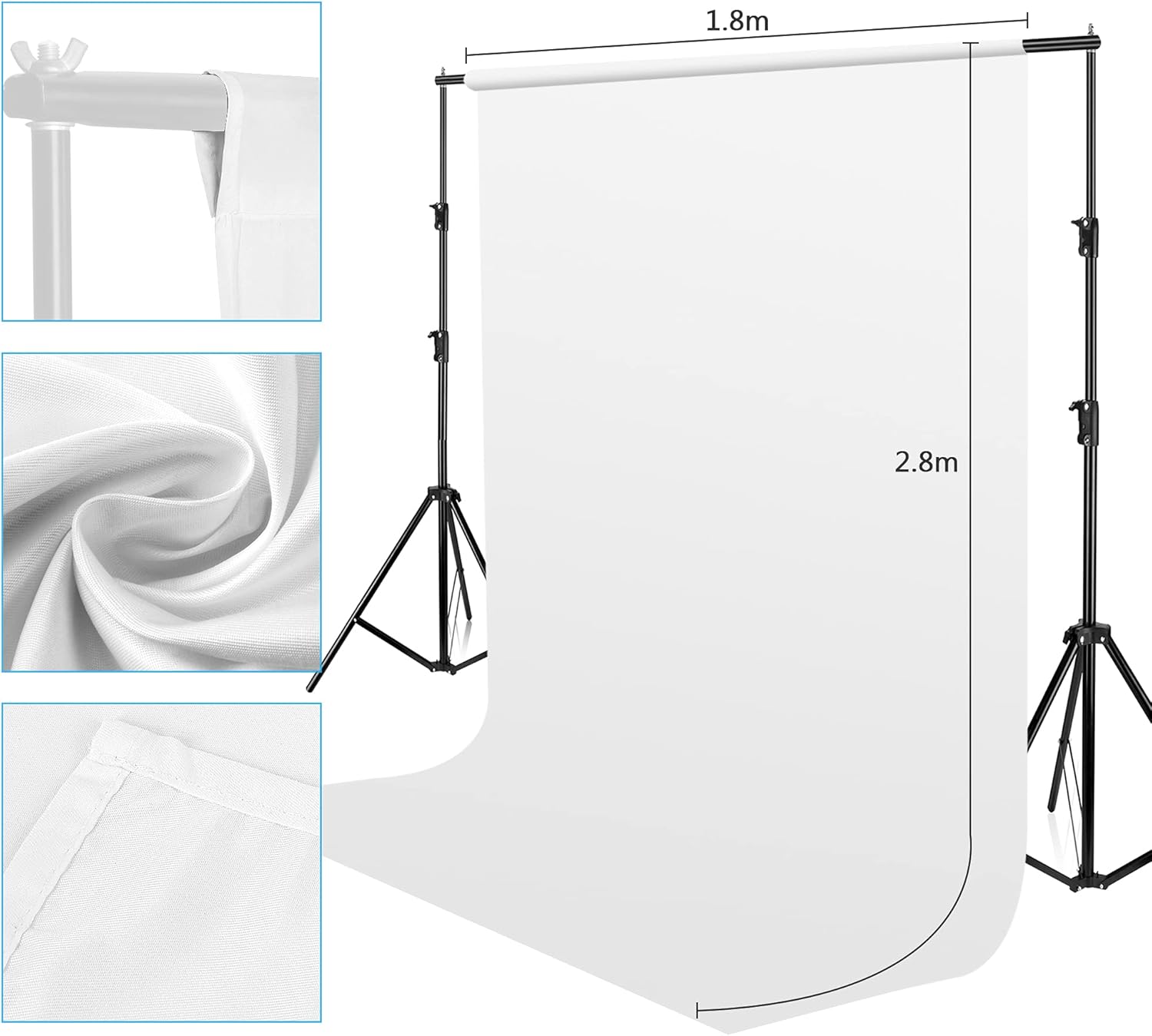 Detalle de Weißer faltbarer Fotohintergrund Bonvvie (1,8 x 2,8 m) aus Musselin & Satin