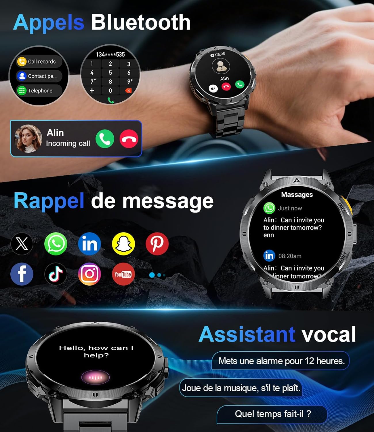 Thumbnail 5 de FITFLEX Montre Connectée Homme: 1,62" AMOLED, design militaire et autonomie remarquable