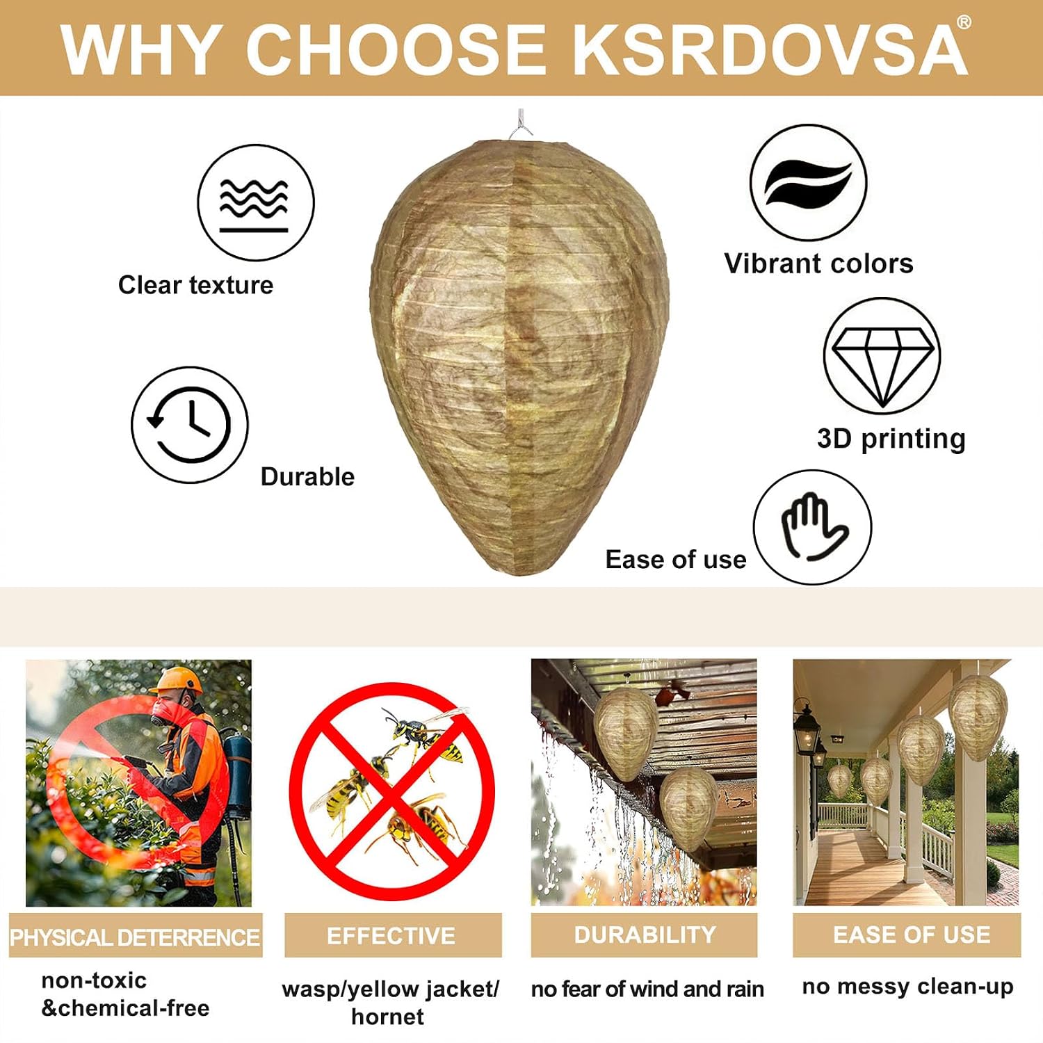 Thumbnail 2 de KSRDOVSA Hanging Wasp Nest Decoys, 4-Pack Paper Outdoor Deterrents