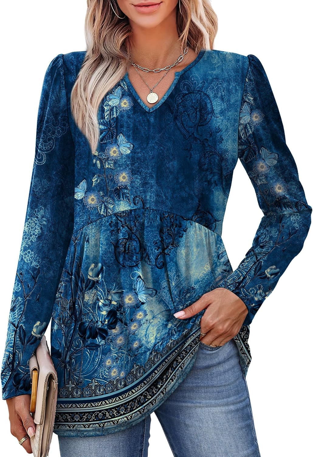 Detalle 2 de WIHOLL Babydoll Peplum V-Neck Top for Women