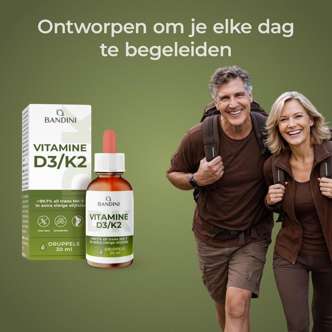 Detalle de BANDINI D3+K2 vitamine D3- en K2-druppels met olijfolie, 1000 IE per druppel