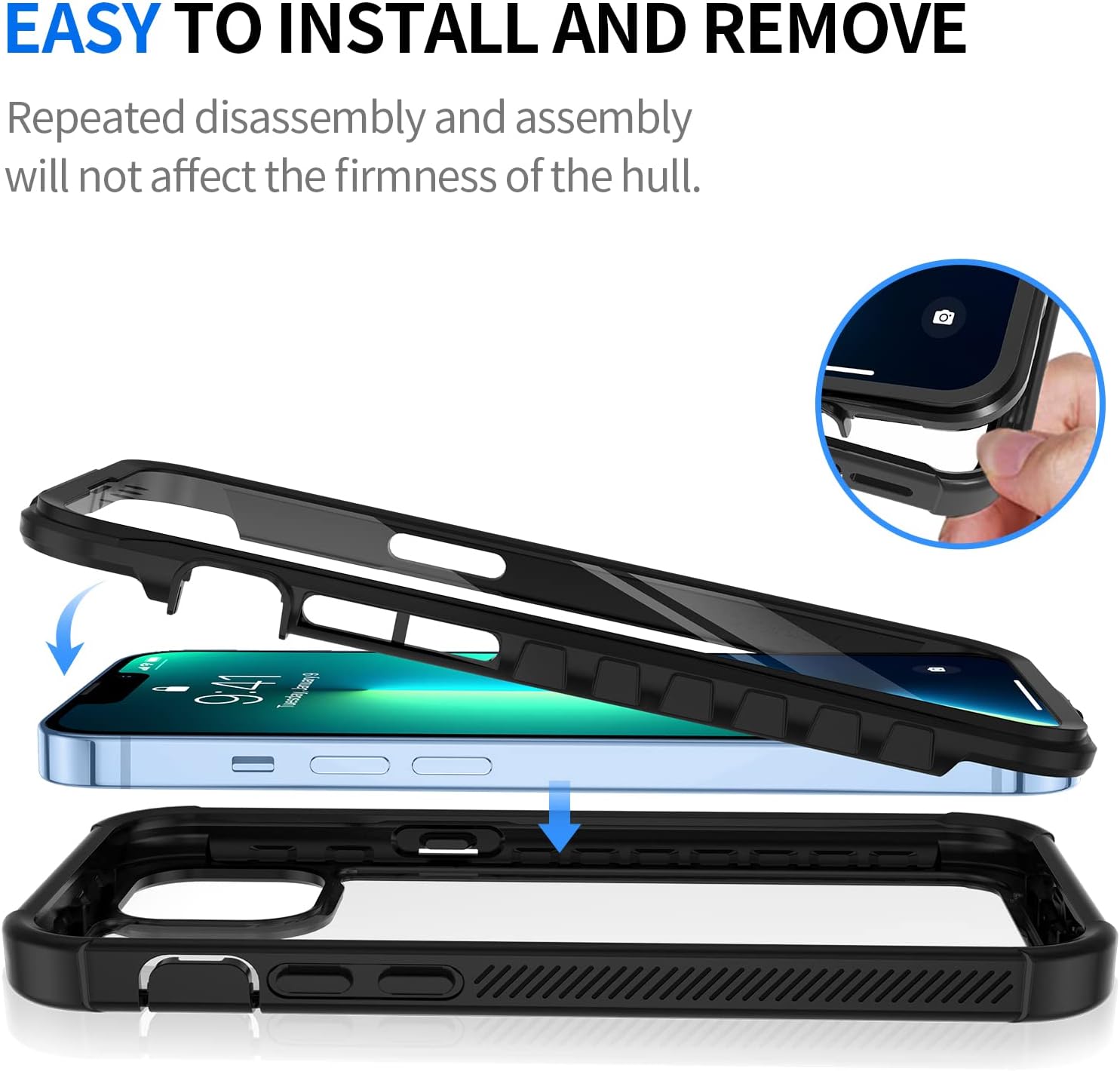 Thumbnail 6 de Seacosmo Coque anti-choc 360° pour iPhone 13 Pro 6,1" – Transparent et robuste avec écran et caméra protégés