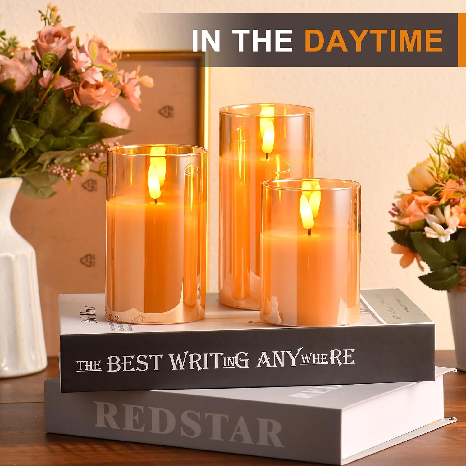 Detalle 2 de Tyawon Gold LED Flameless Candles, 3-Pack with Remote and Timer