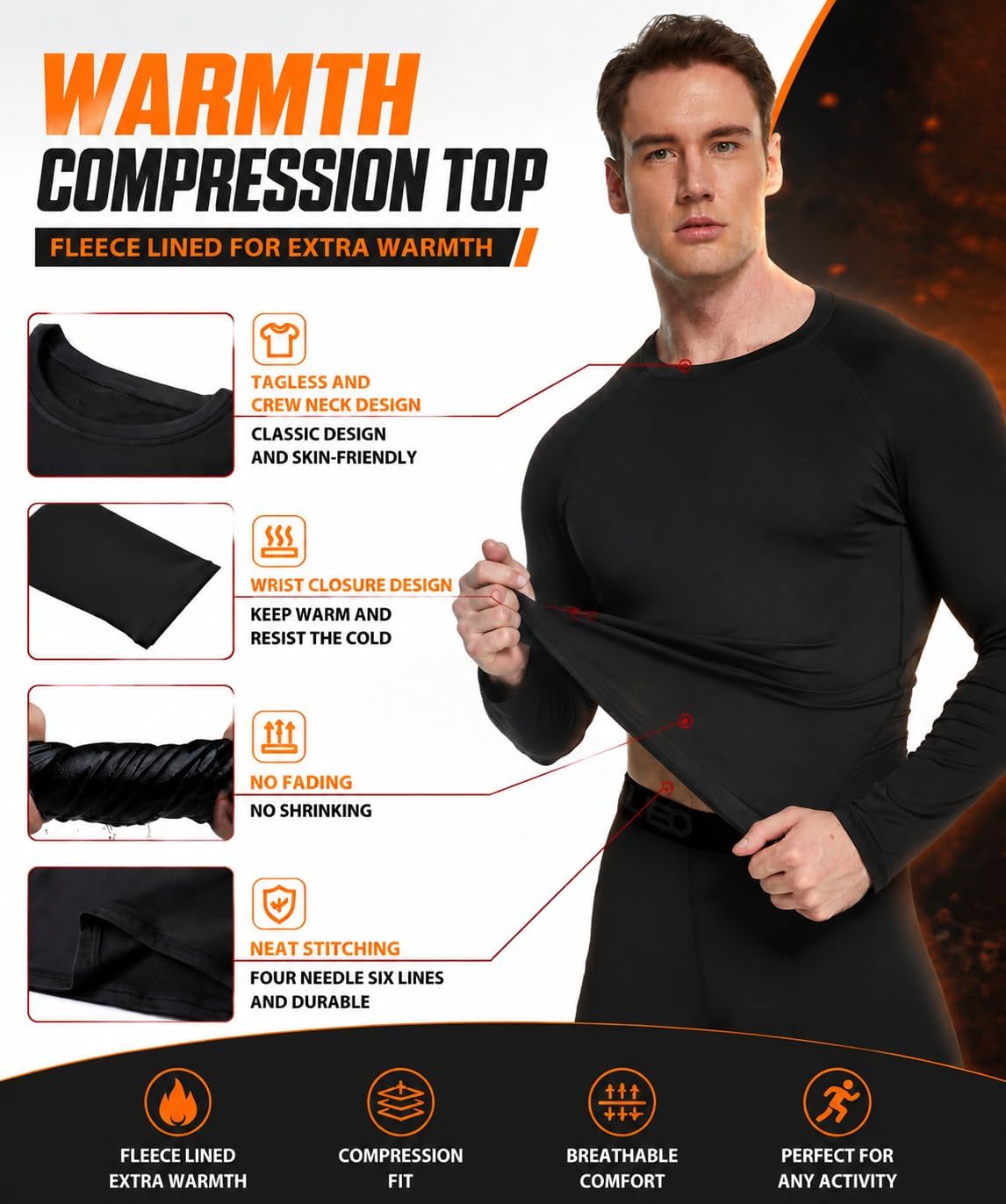 Detalle de TELALEO Men's Thermal Underwear 2-Pack, Fleece-Lined 4-Way Stretch Base Layer