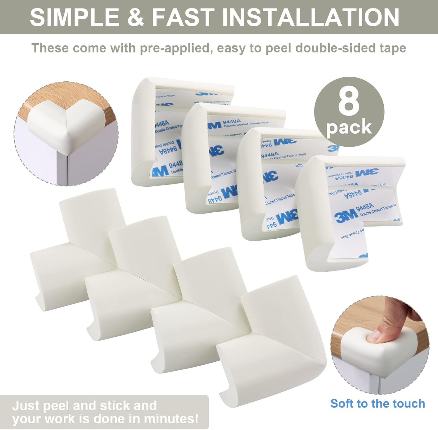 Thumbnail 5 de AIXMEET 8-Pack Black Foam Corner Protectors, Pre-Taped
