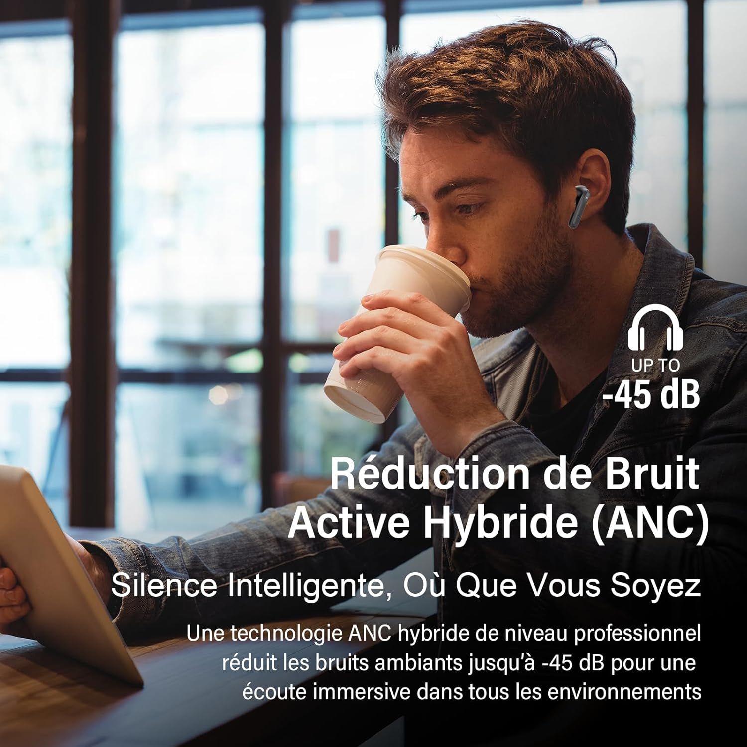 Detalle de DUCOCUB Écouteurs sans Fil à Réducteur de Bruit Hybride ANC 45 dB, Bluetooth 5.4, App Smart Life, 49H d'autonomie et IPX7
