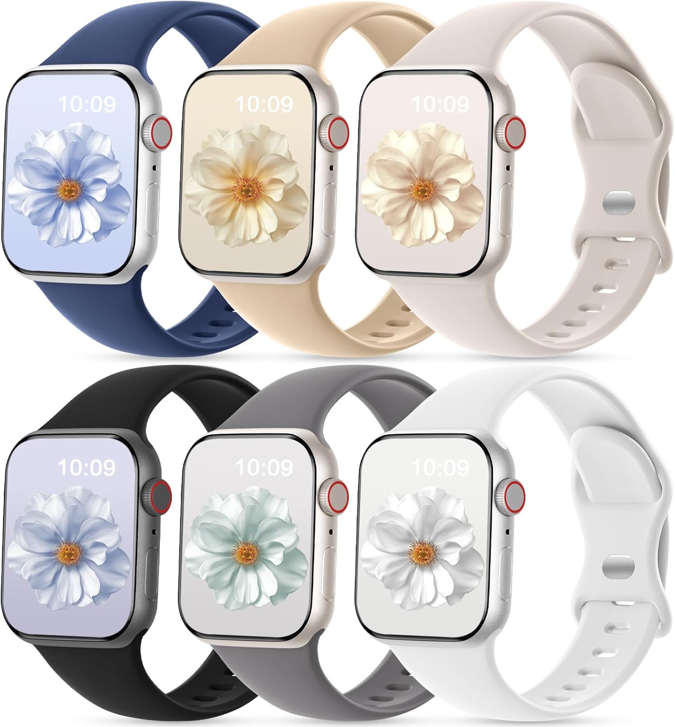 Detalle de CeMiKa 6 Pack Sport Straps for Apple Watch (40/41mm, 38/42mm, Series 3–11) — Silicone Replacement Bands