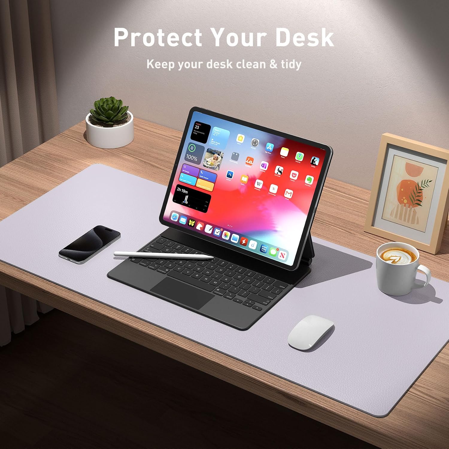 Detalle 2 de Aothia Large Synthetic Leather Desk Protector 23.6×13.7 in