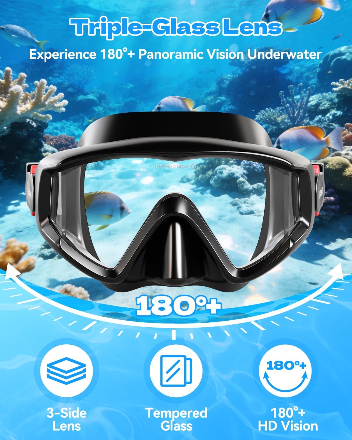 Detalle 2 de Aegend 180° Panoramic Snorkel Mask with Dry Top Snorkel for Adults
