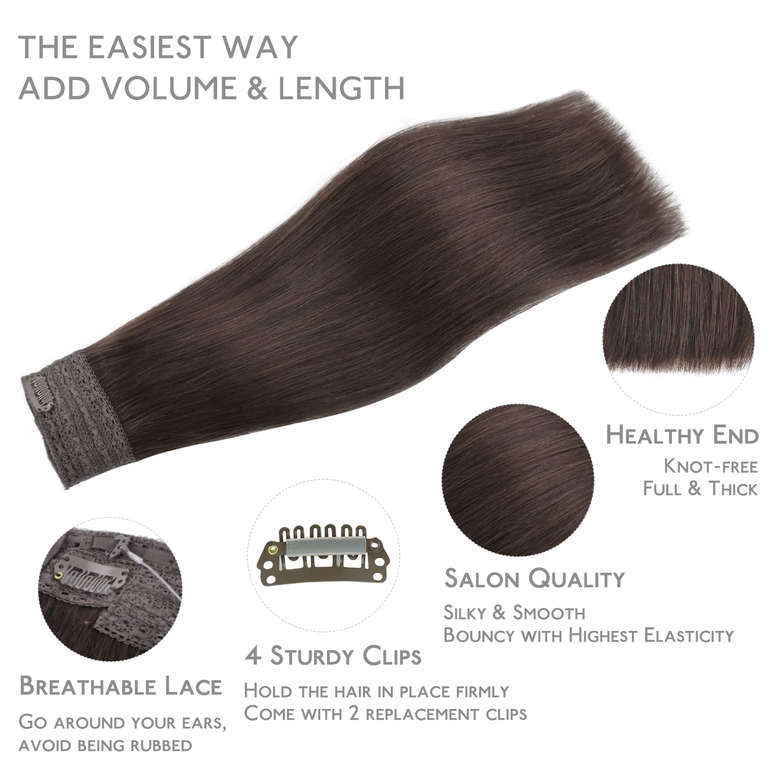 Detalle de WENNALIFE 22-inch Remy Wire Hair Extensions (Light Dark Brown) with Invisible Wire