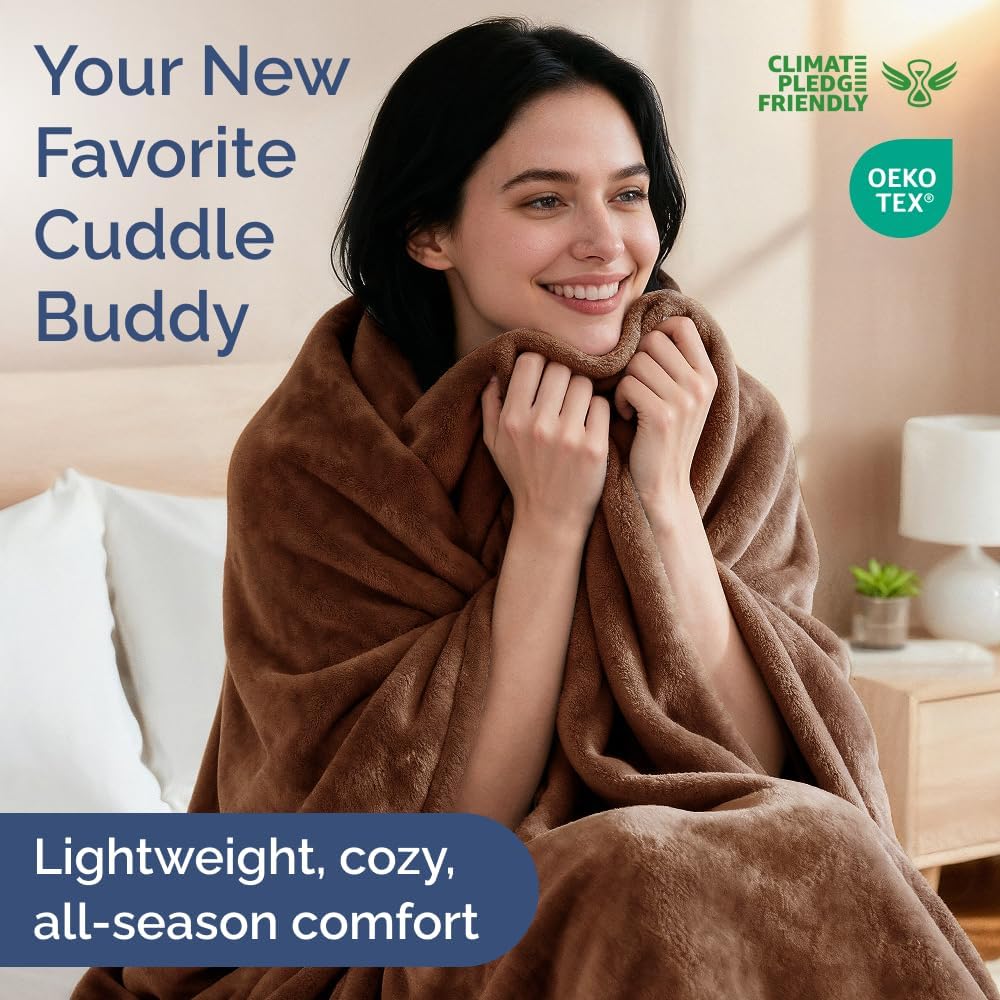 Thumbnail 1 de Ultra Soft Fleece Blanket Twin Size (Flannel Fleece Luxury) in Brown — Lightweight, Thick & Breathable Throw