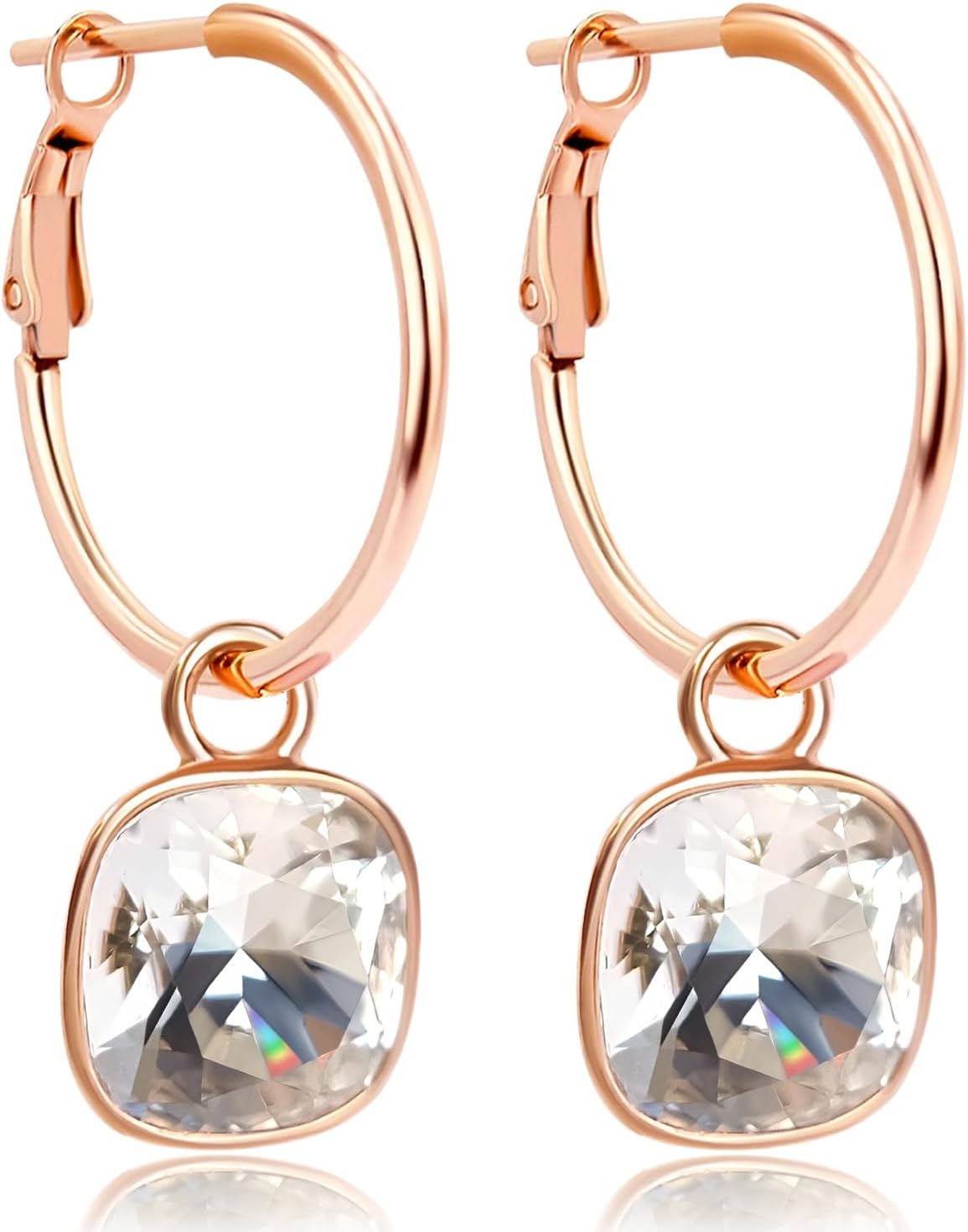 Detalle de Rosegold Creolen mit Anhänger – 925 Sterling Silber, Rosegold-Auflage & Marken Kristalle