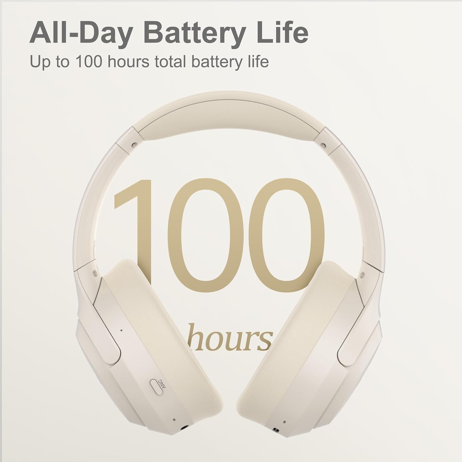 Detalle de LORELEI QC60 Hybrid Active Noise Cancelling Kopfhörer – Kabellos, 60 Stunden Laufzeit, Beige/Weiß