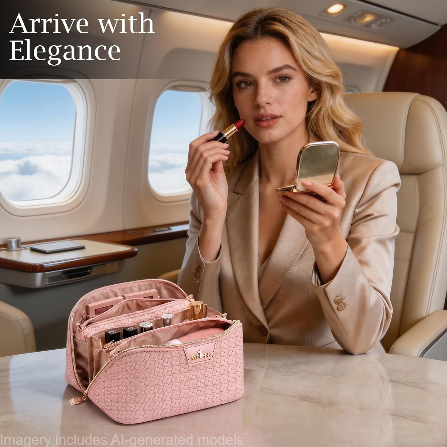Detalle de MOT HINN Makeup Travel Bag Set, Pink