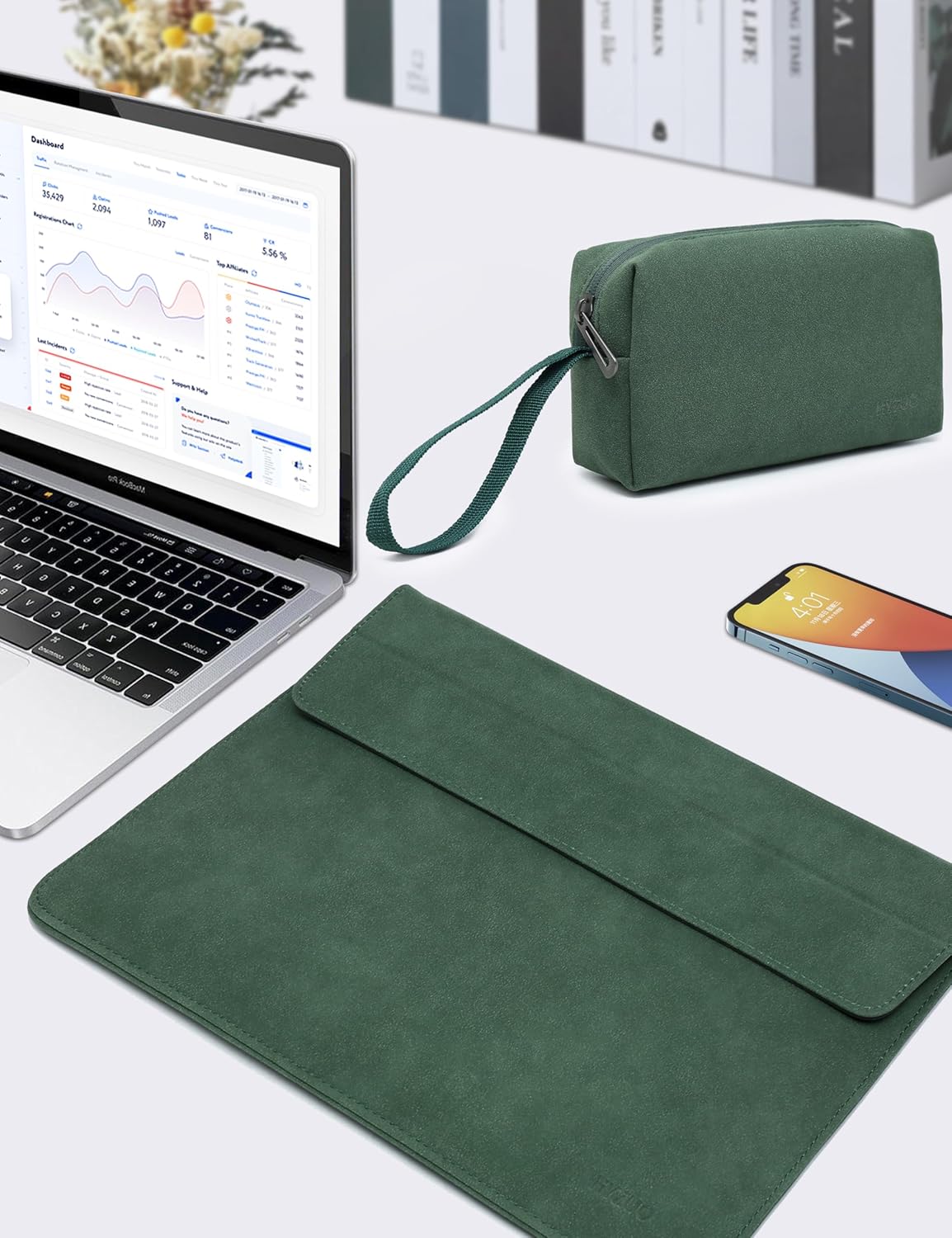 Thumbnail 6 de HYZUO 15-16 Inch Laptop Sleeve Case with Adjustable Stand – Midnight Green (A3428/A3429) for MacBook Pro 16 and 15, Dell XPS 15, HP Envy 15.6