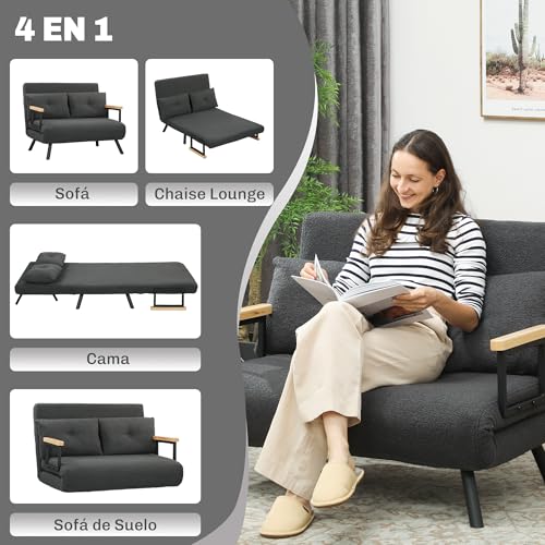 Detalle 2 de HOMCOM Sofá Cama Plegable 2 Plazas 🛋️ Gris Oscuro