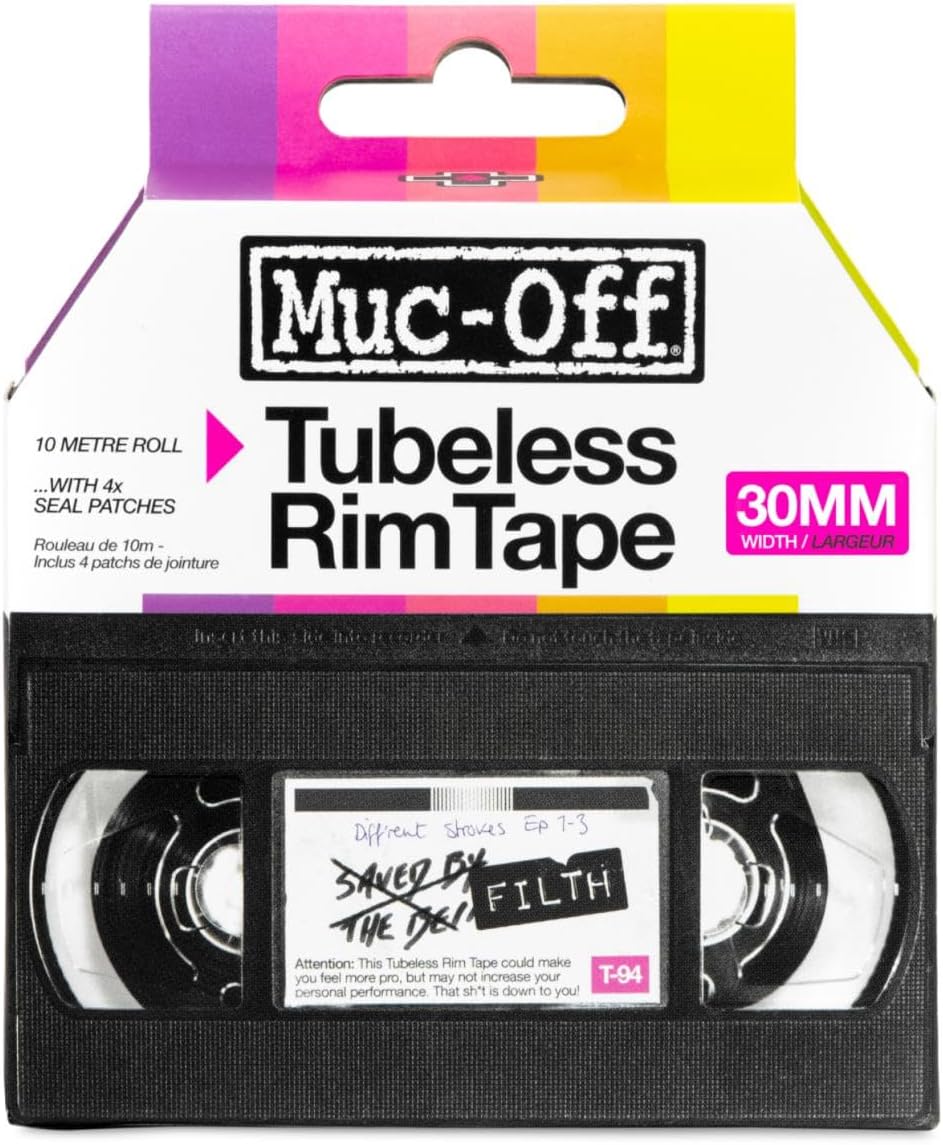 Detalle de Muc-Off Fond de Jante Tubeless 30 mm – Rouleau 10 m avec patches d’étanchéité (4) et 6 largeurs compatibles