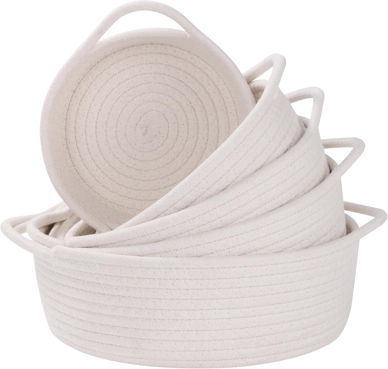 Detalle de YMhoart Set of 5 Cotton Rope Storage Baskets, White, with Handles