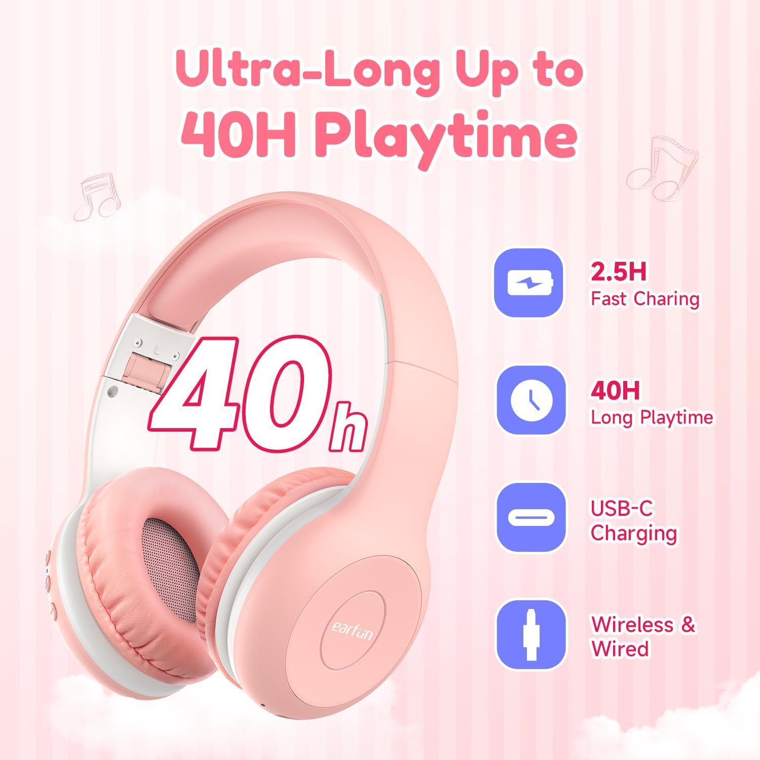 Thumbnail 6 de EarFun Bluetooth Kinder-Kopfhörer im 2er-Set (85/94 dB, bis 40 Std Akku, faltbar) – inklusive Sharing-Splitter