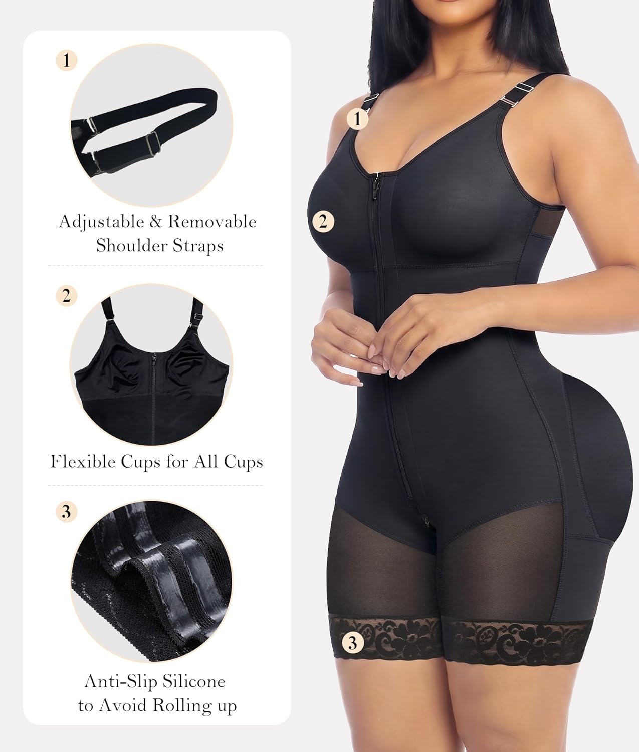 Detalle de YIANNA Colombian Postpartum Tummy Control Shapewear Body Shaper with Zipper Crotch