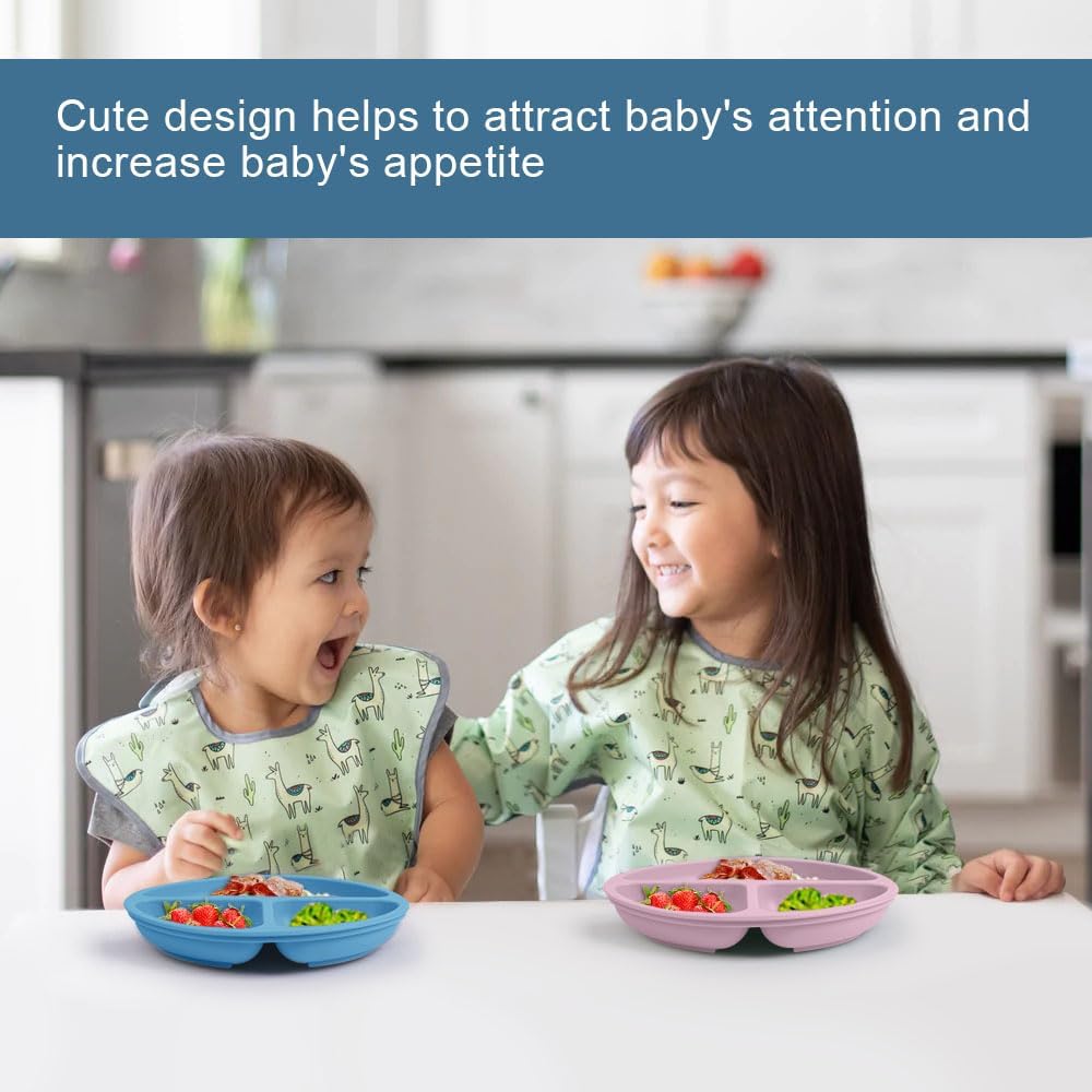 Thumbnail 6 de Vicloon Baby Suction Plate 3-Pack: Silicone Divided Dishes for Self-Feeding (Blue/Pink/Beige)