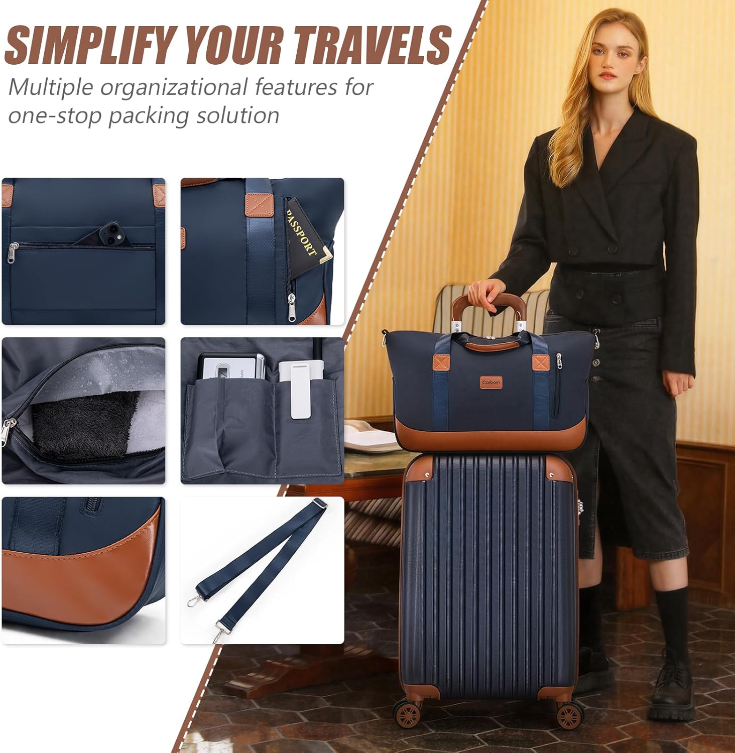 Detalle de Cosbarn 5-Piece Luggage Set with Wheels: ABS Hard Shell, TSA Lock, and 8 Smooth-spinner Wheels