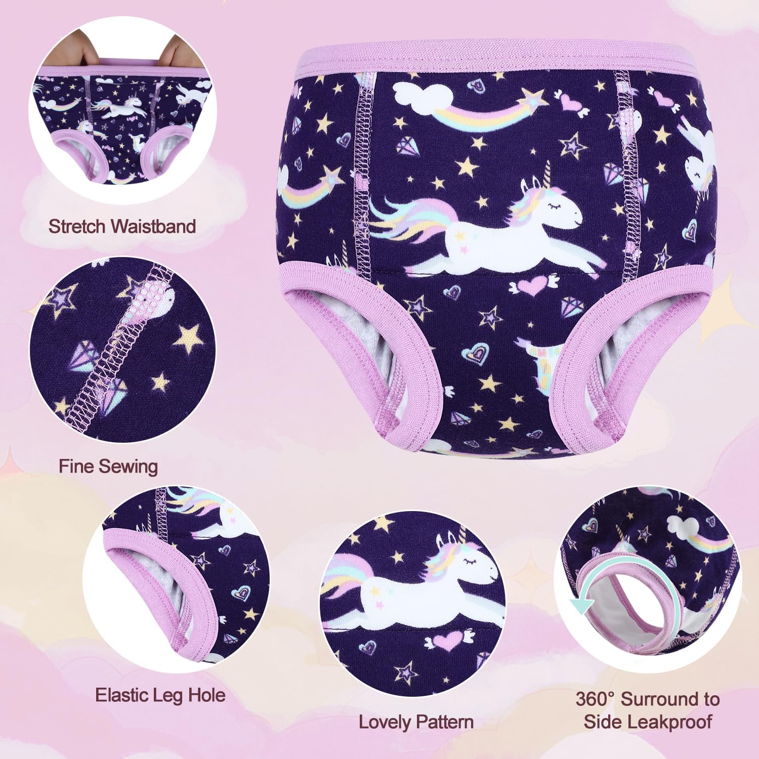 Detalle de MOEMOE BABY reusable potty training pants for girls (10 pack) – Light Violet, for age 3 years