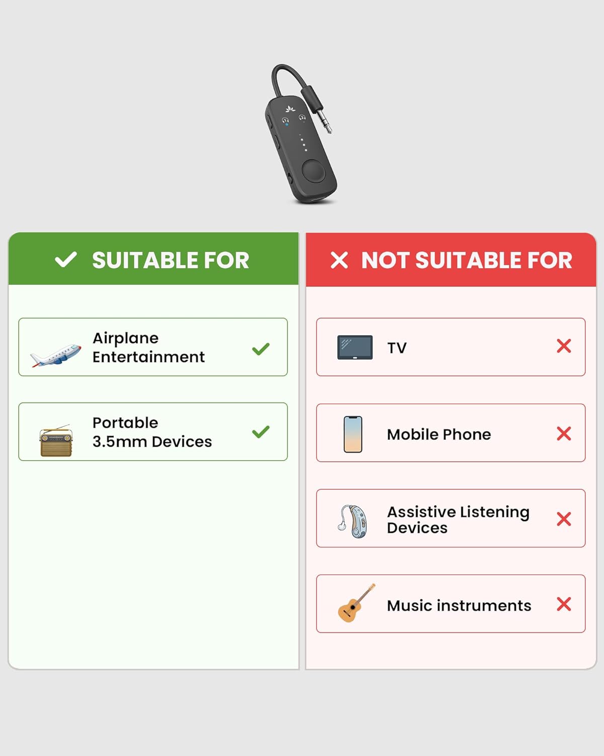 Thumbnail 2 de Avantree Relay Bluetooth 5.3 Adapter für Flugzeug mit Qualcomm aptX Adaptive (3,5-mm-AUX, 2 Kopfhörer/AirPods)