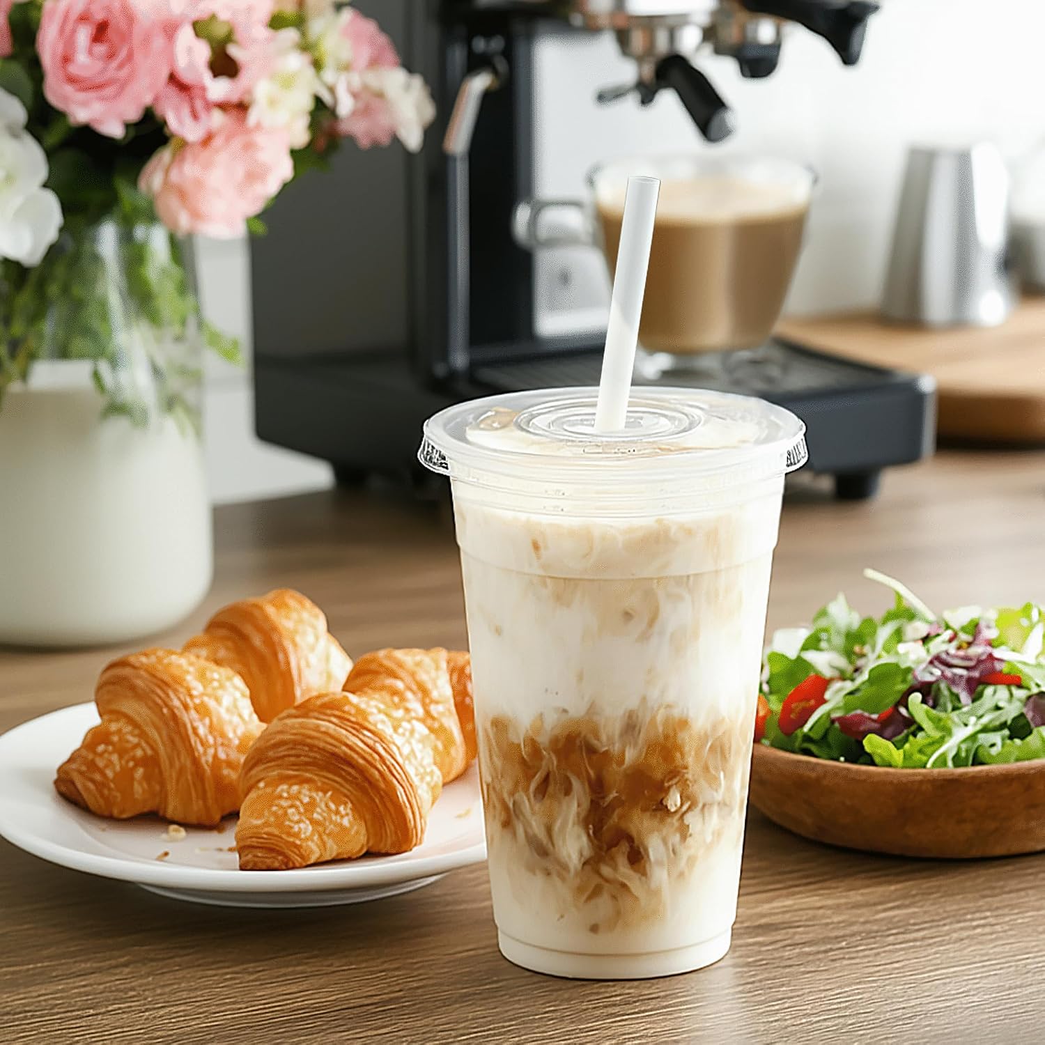 Thumbnail 3 de TashiBox 24 oz Plastic Cups with Flat Lids, Straws, and Meal-Prep Capabilities — 100 Sets