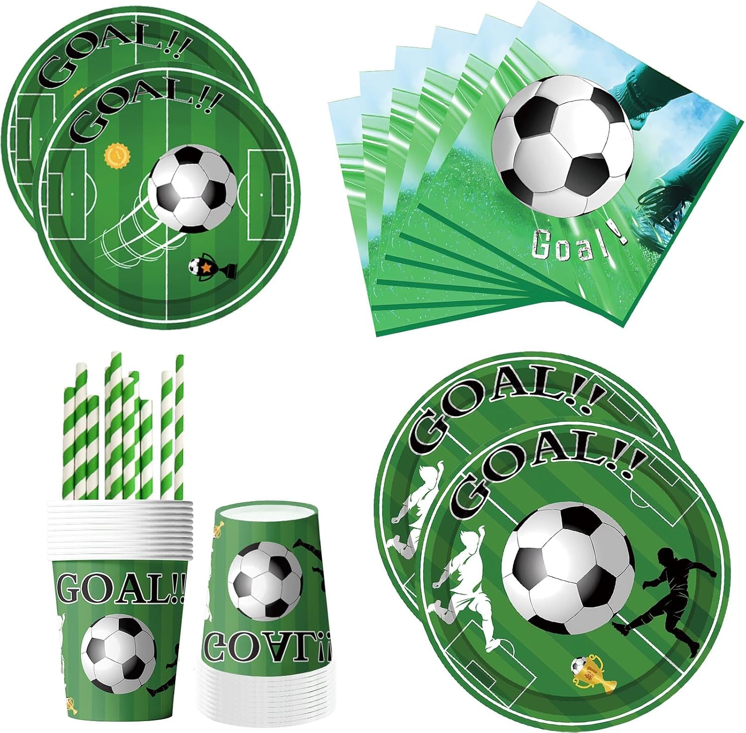 ASSUGO Partygeschirr-Set Fußball EM 2024 (60-tlg.) mit Papptellern, Bechern, Servietten & Strohhalmen
