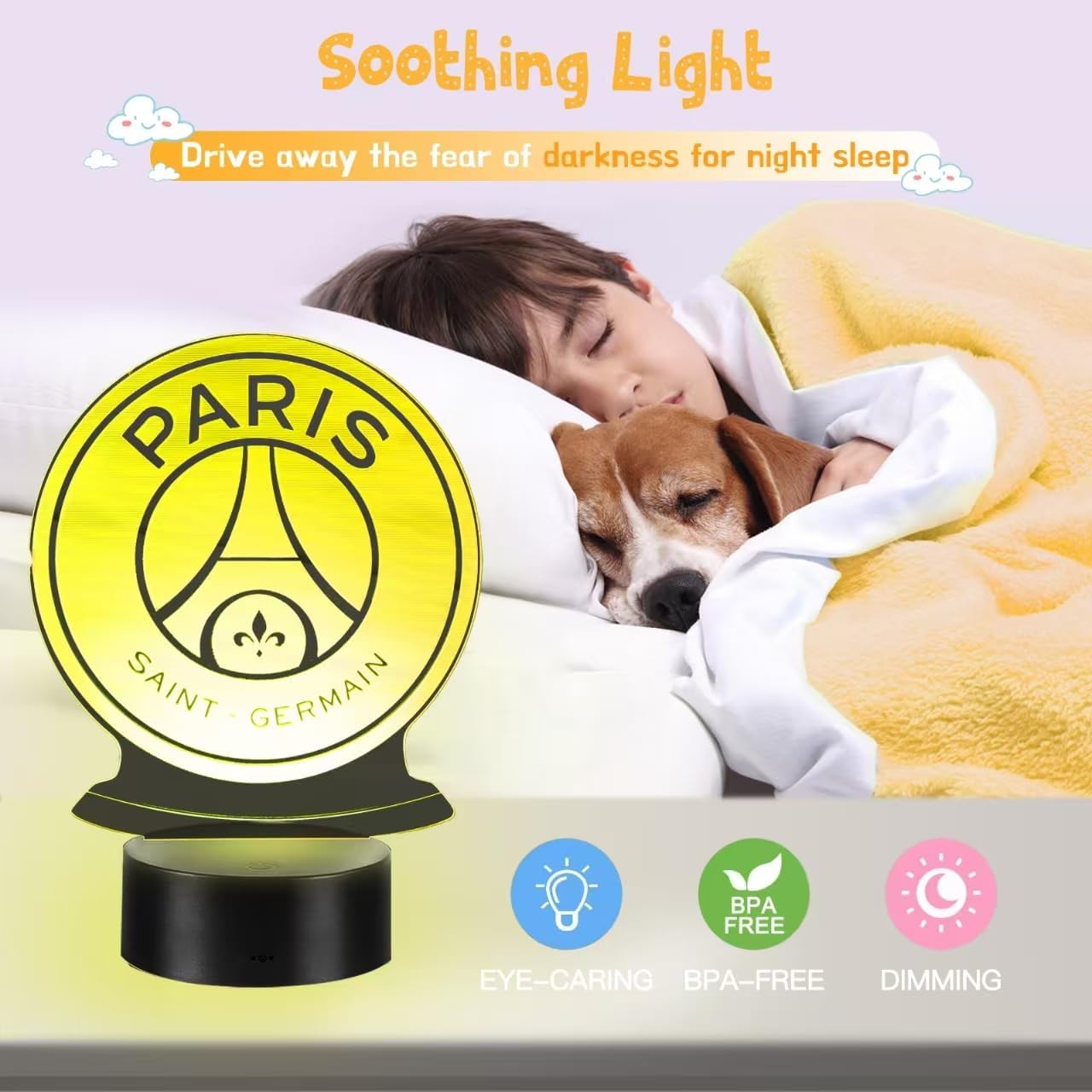 Detalle de Veilleuse 3D Paris Football LED pour enfants avec télécommande et 16 couleurs