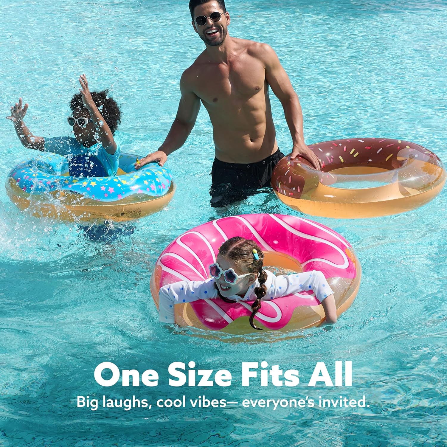 Thumbnail 2 de JOYIN 3er-Set aufblasbare Schwimmringe mit Glitzer (32,5" / 82,55 cm) – Donut-Design für Pool, Strand und Party