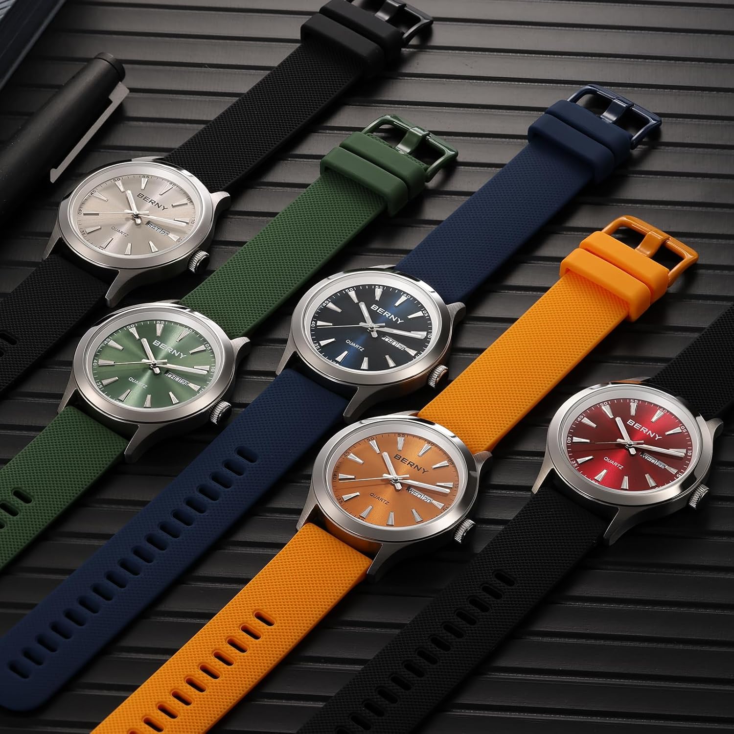 Detalle de BERNY Herren Quarz Modeuhr – wasserdicht, Datum, Silikonarmband