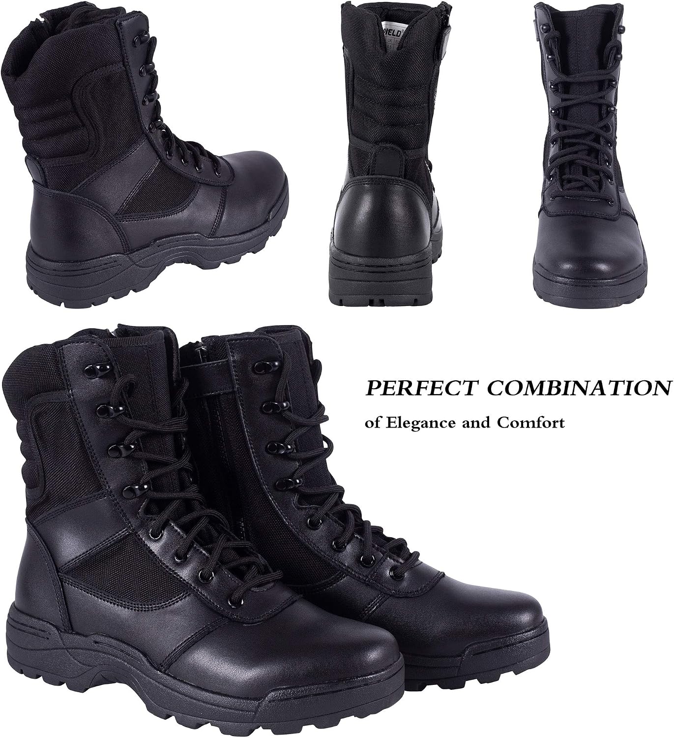 Detalle de RIELD Men's Tactical Work Boots with Side Zipper, 9-Inch Design