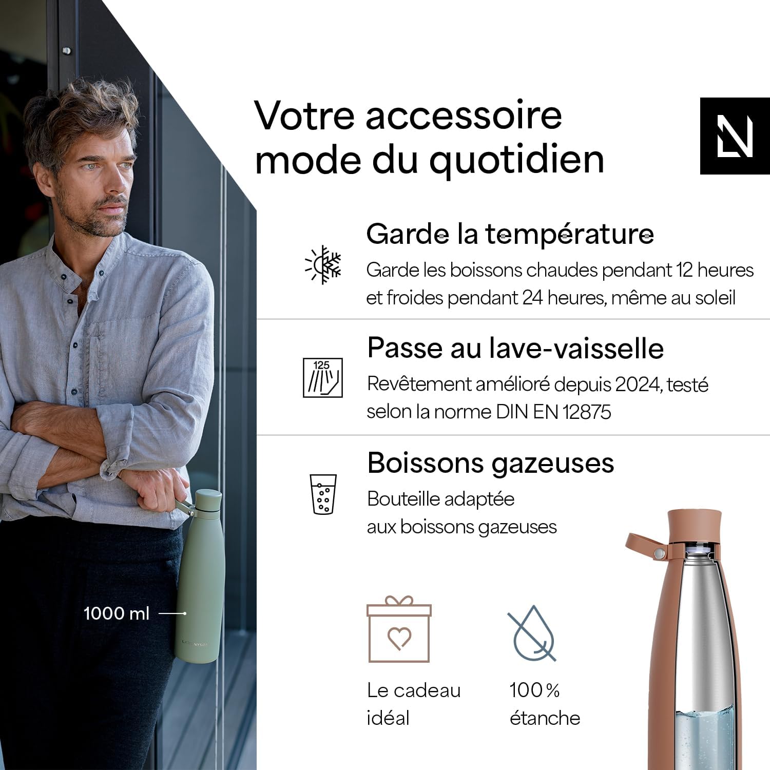 Detalle 2 de LARS NYSØM Nåde EL-H-L-NUDE thermosfles 1.000 ml in roestvrij staal