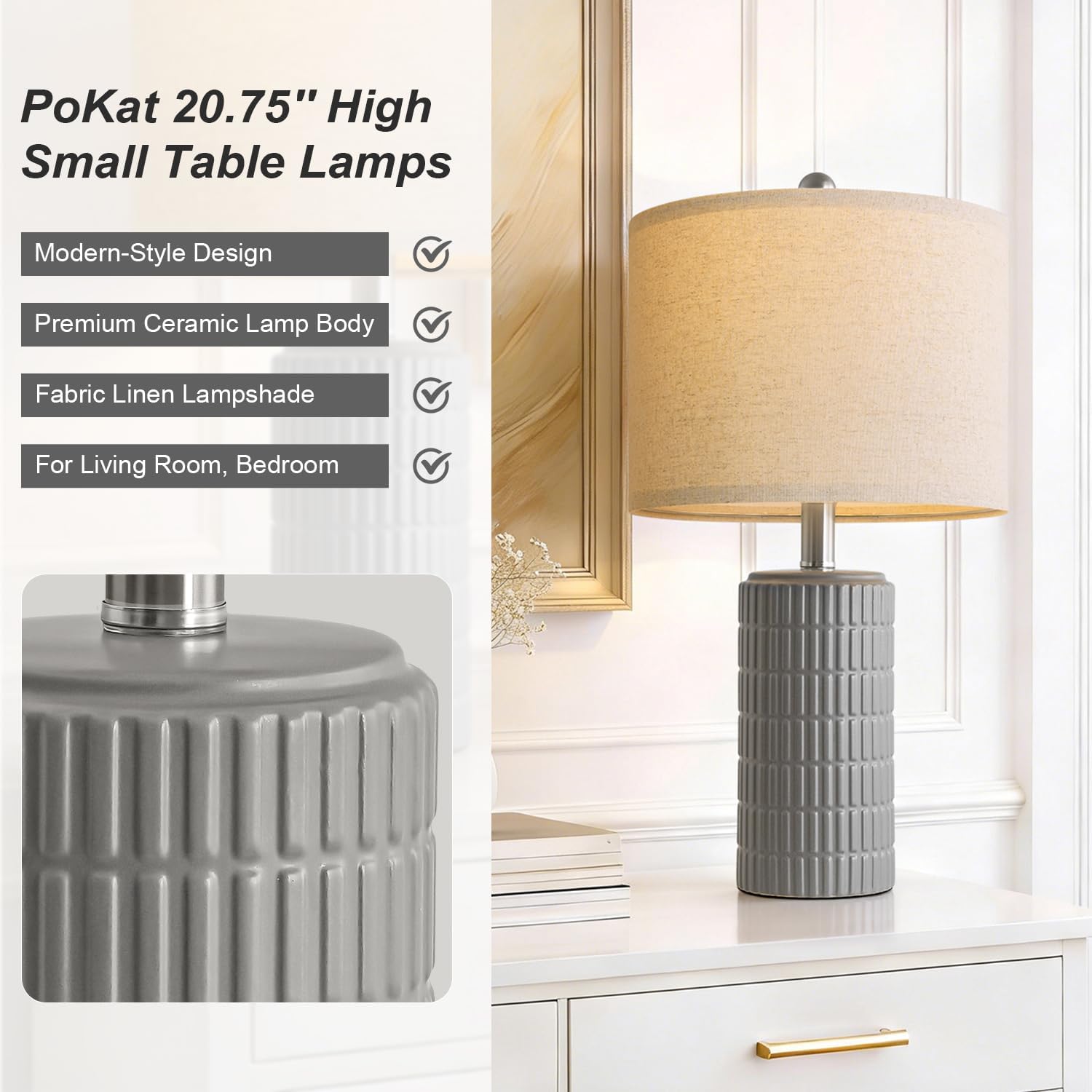 Detalle 2 de PoKat Ceramic Table Lamps, 20.75-Inch