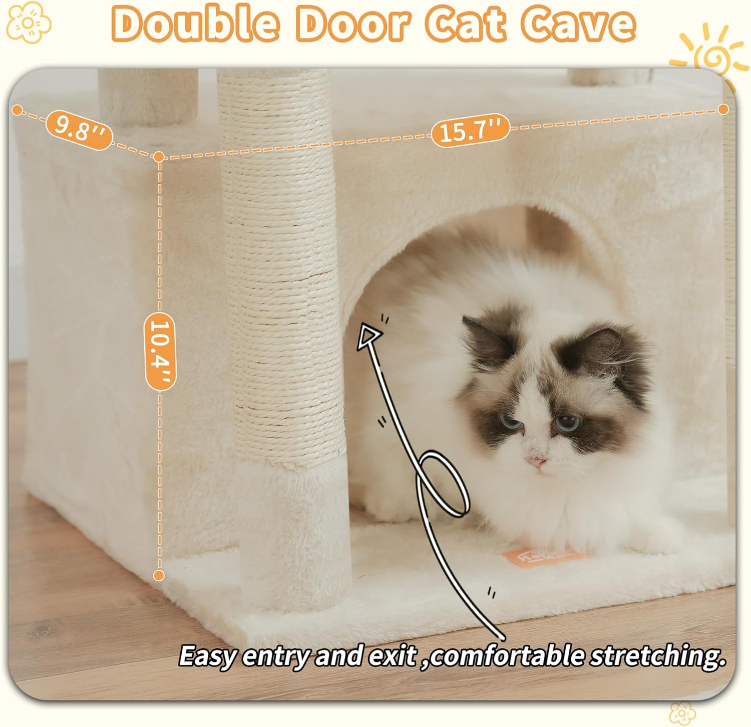 Thumbnail 4 de Heybly Cat Tree HCT008SM, 80cm Kitten Tower with Large Soft Basket, Scratching Posts & Hidden Cave Bed