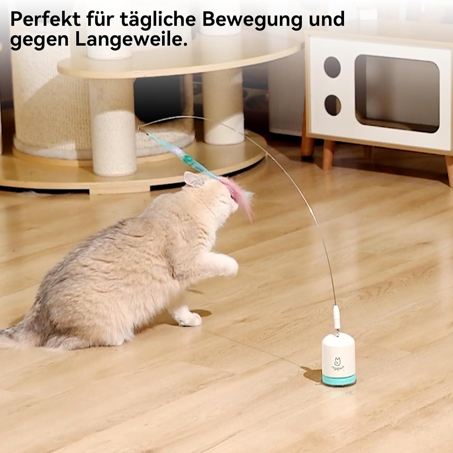 Thumbnail 6 de Migipaws Interaktives Katzenspielzeug mit starkem Saugnapf, 70 cm Draht & Auto-Timer