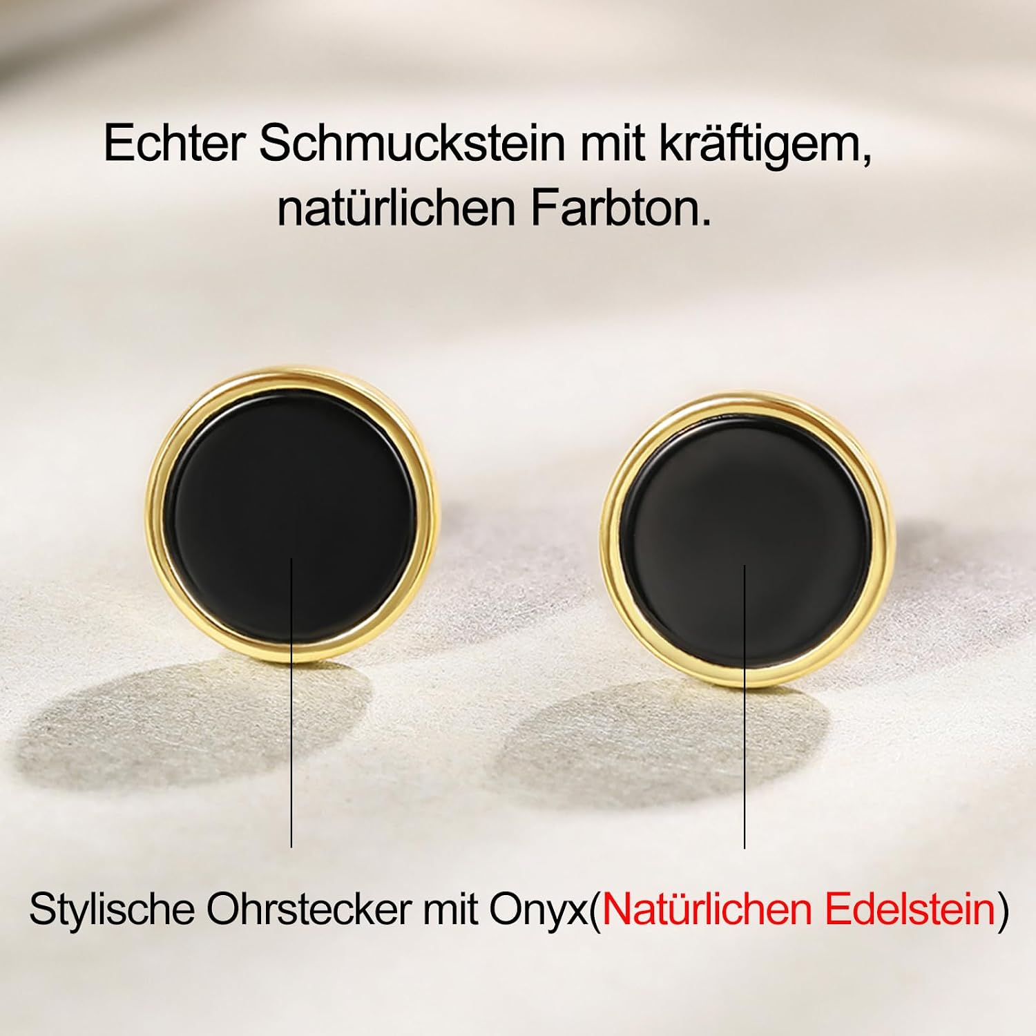 Detalle de ZHOU LIU FU 925 Sterling Silber Ohrstecker mit schwarzem Achat (Echter Silber), Schwarz – für Damen & Herren, rund