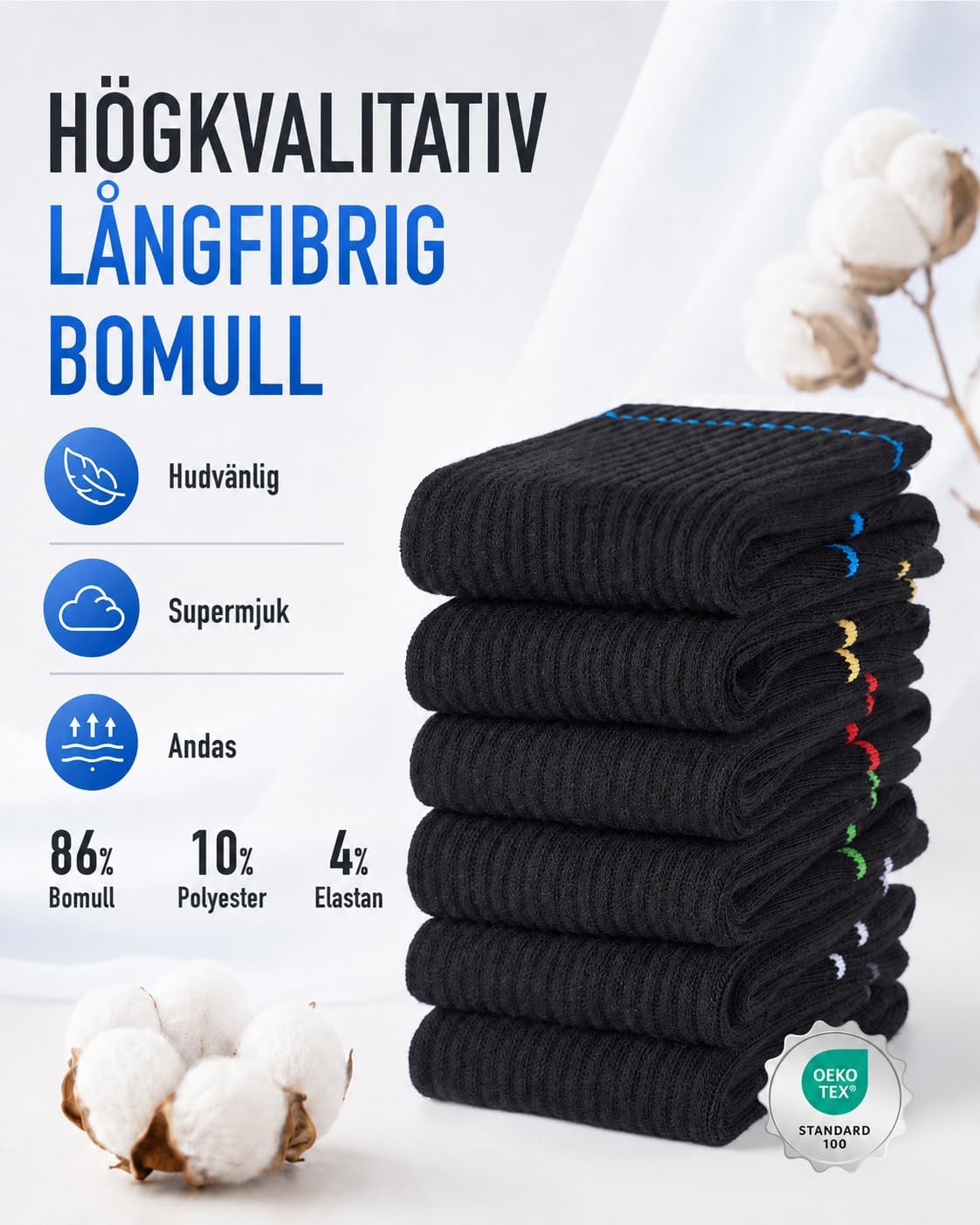 Thumbnail 6 de SukModen vadderade arbetsstrumpor för herr, 86 % bomull med förstärkt häl och tå