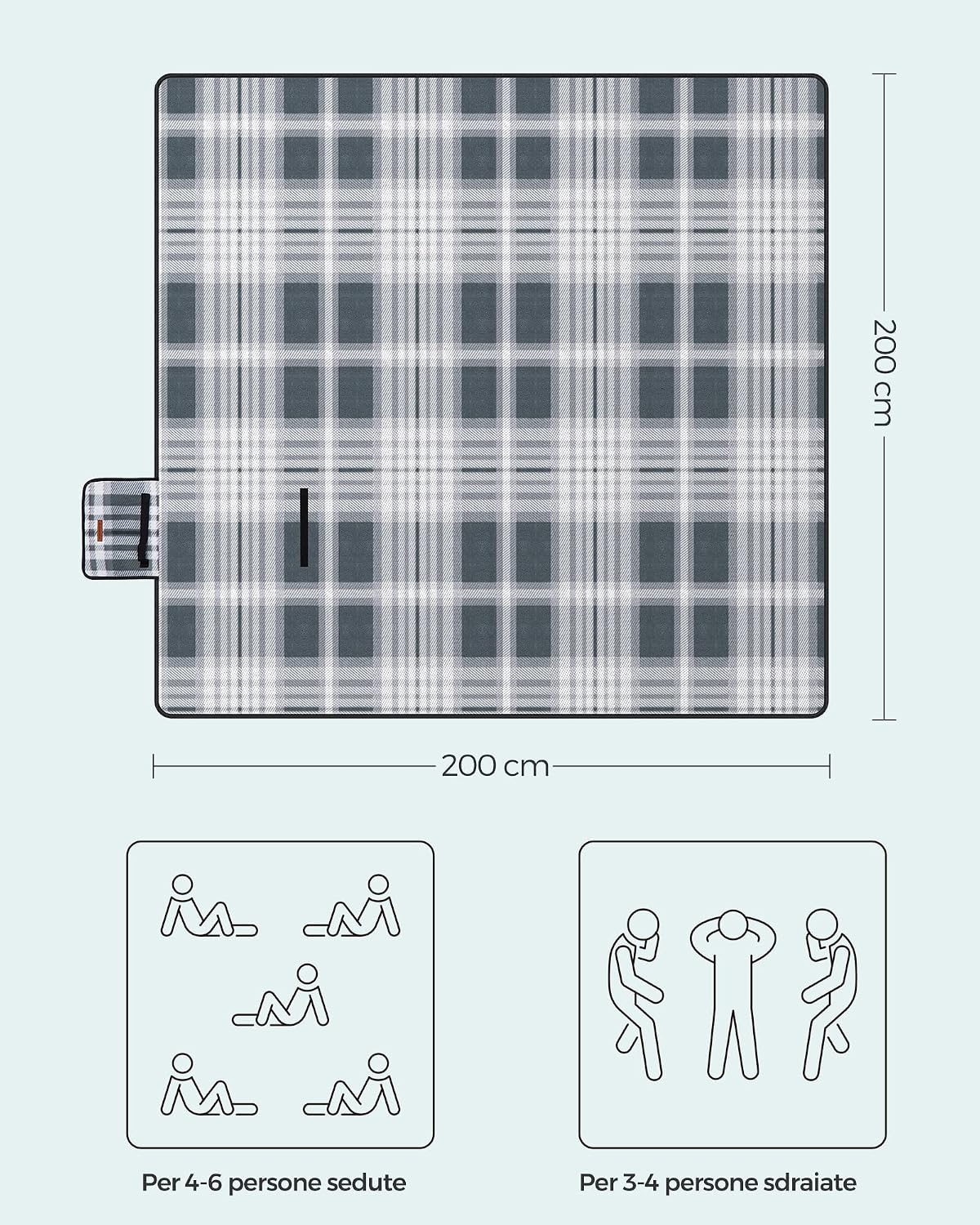 Detalle de SONGMICS Coperta Picnic 200x200 cm GCM61GW: grande, comoda e impermeabile