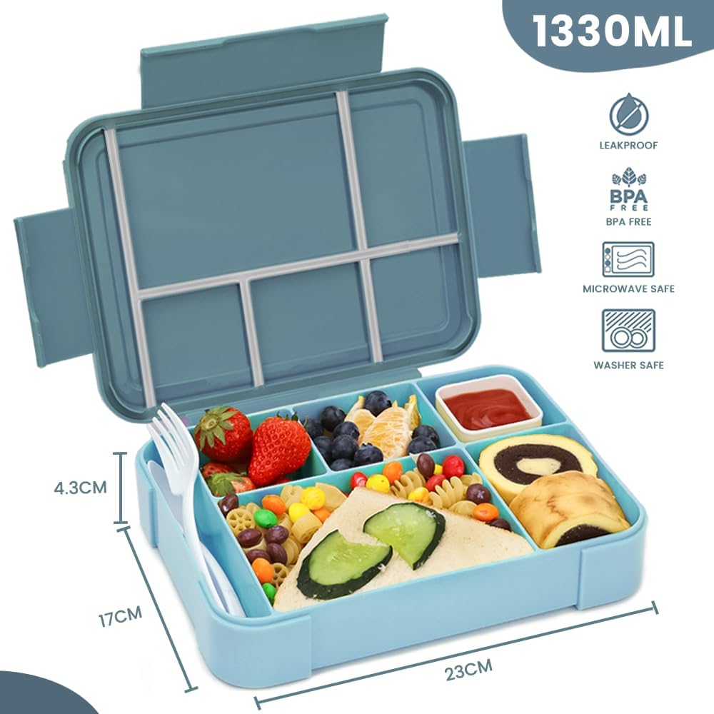 Thumbnail 1 de Bugucat Kinder-Brotdose mit 6 Fächern und Besteck-Set, 1.330 ml – auslaufsicheres Bento für Mädchen & Jungen