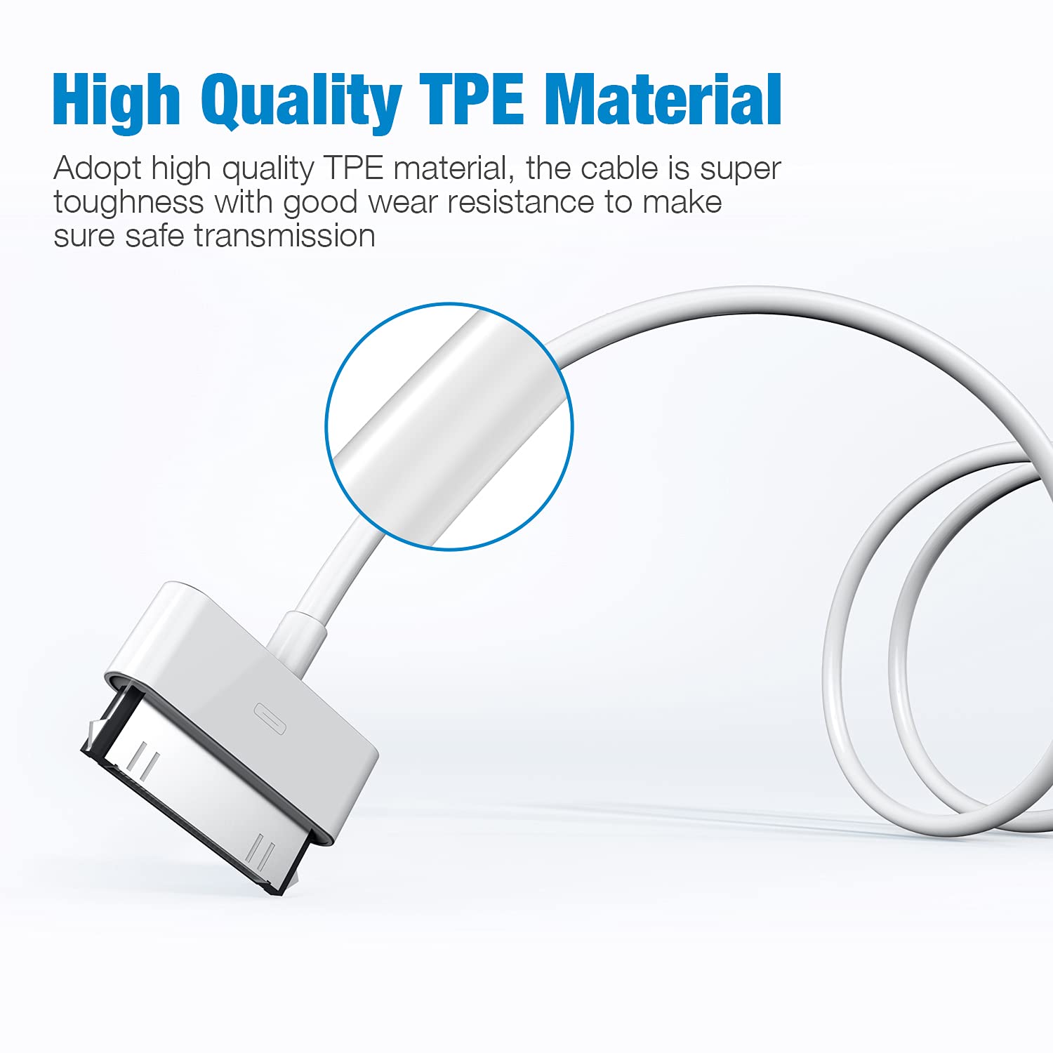 Detalle de sarmert Apple Certified 30-Pin to USB Type A Charging & Sync Cable (4.0 ft, White)